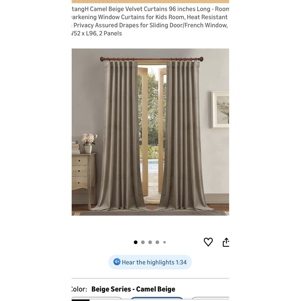StangH Camel Beige Velvet Drapes 52 X 96 2 Panels Luxurious Modern Elegant